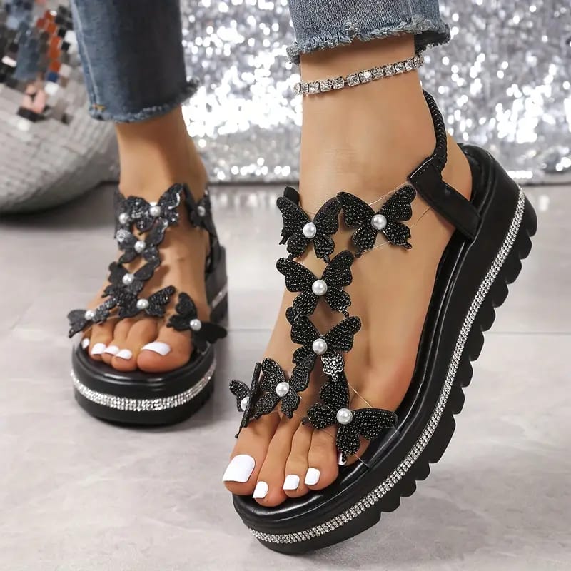 ✨ Sandalias Plataforma con Mariposas Brillantes – Belleza, Estilo y Confort en Cada Paso ✨